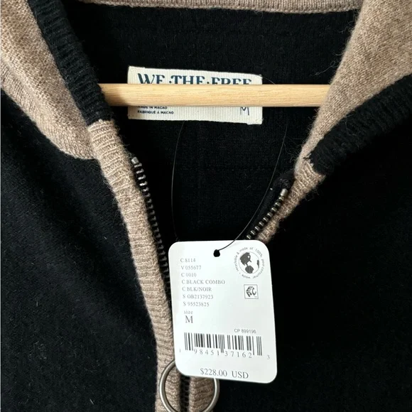 Free People We The Free Bordeaux Cashmere Hoodie sz M Black/Tan - Picture 5 of 6